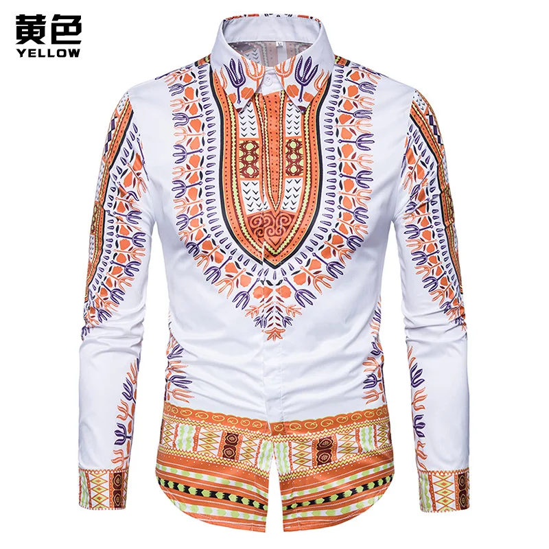 Мужская одежда рубашка Blusas новая мода с принтом ветра мужская блузки Camisa Masculina Manga