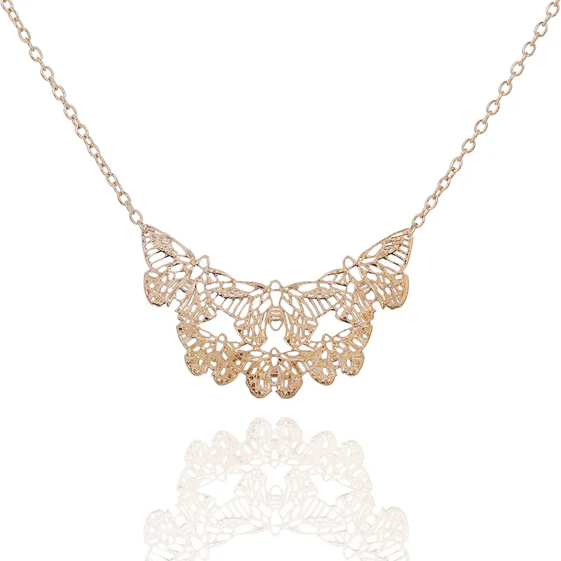 Ожерелье с бабочкой LZHLQ многослойное металлической резьбой геометрические полые