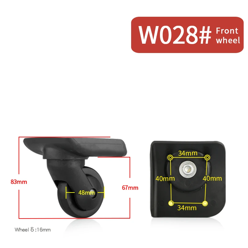W028(2 Wheels)Front Сменные багажные колеса, аксессуары для чемоданов, ремонт, ручная 360 Спиннер, ролики, части тележки, шкив для багажа, модные колеса - Цвет: W028(2 Wheels)Front