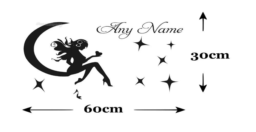 Ангел сидит на Луне звезда Наклейка стену персонализированное имя наклейка