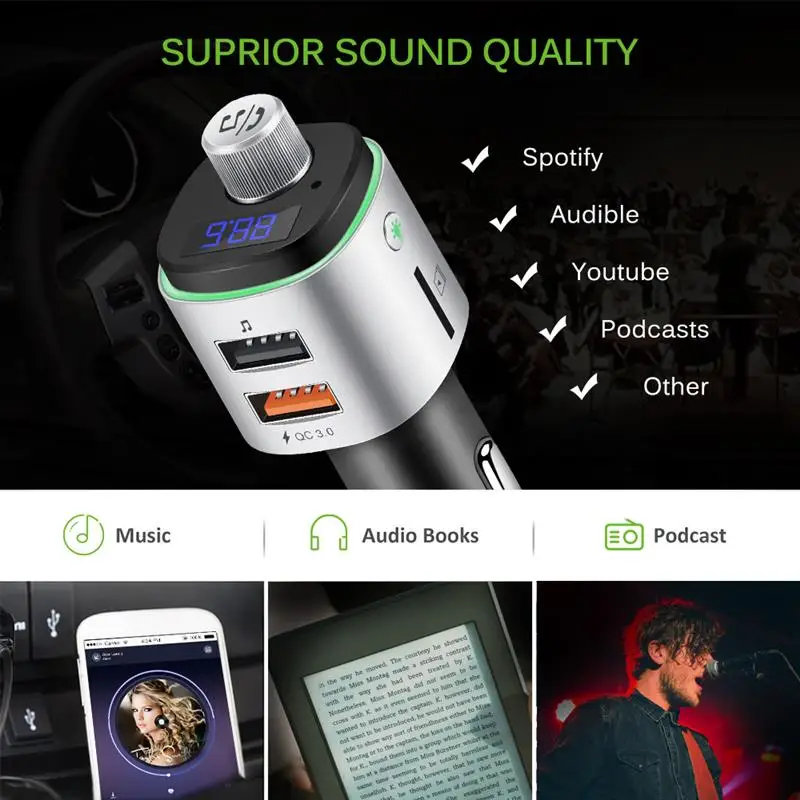 Fm-передатчик Aux модулятор Bluetooth Handsfree автомобильный комплект автомобильный аудио mp3-плеер с быстрой зарядкой двойной USB порт