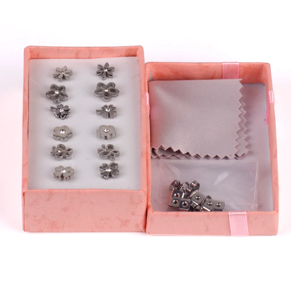 

LUXUKISSKIDS New 6Pair/Box Flower Stainless Steel Stud Earrings Crystal Zircon Earings 2020 For Women's Fashion Jewelry Korean