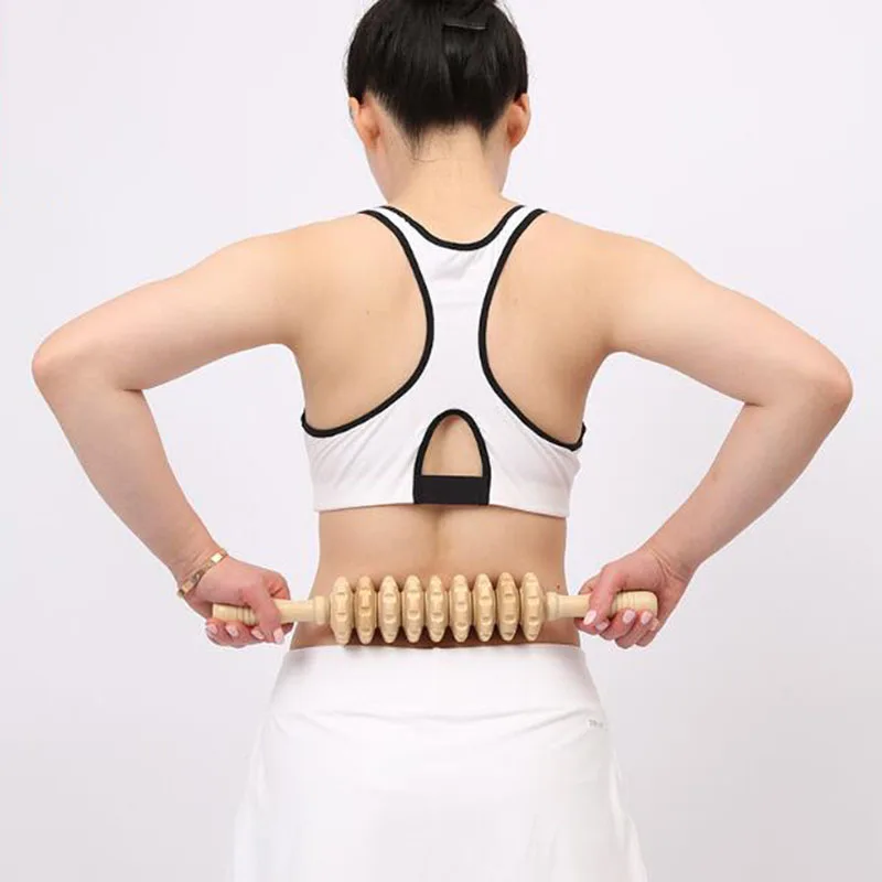 Yoga meridian bar no paint Ecru nine rounds thick shaft Whole body massage roller pounded his waist back neck leg wooden | Красота и