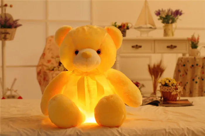 Kawaii Bear светодиодный светильник-подушка, плюшевая игрушка, милый плюшевый медведь, светильник-подушка, подарки для девочек, рождественские подарки 50 см