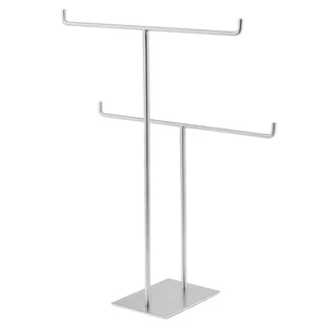 stainless steel retail store scarf display free stand holder bath hand towel rack organizer double bar rails free global shipping
