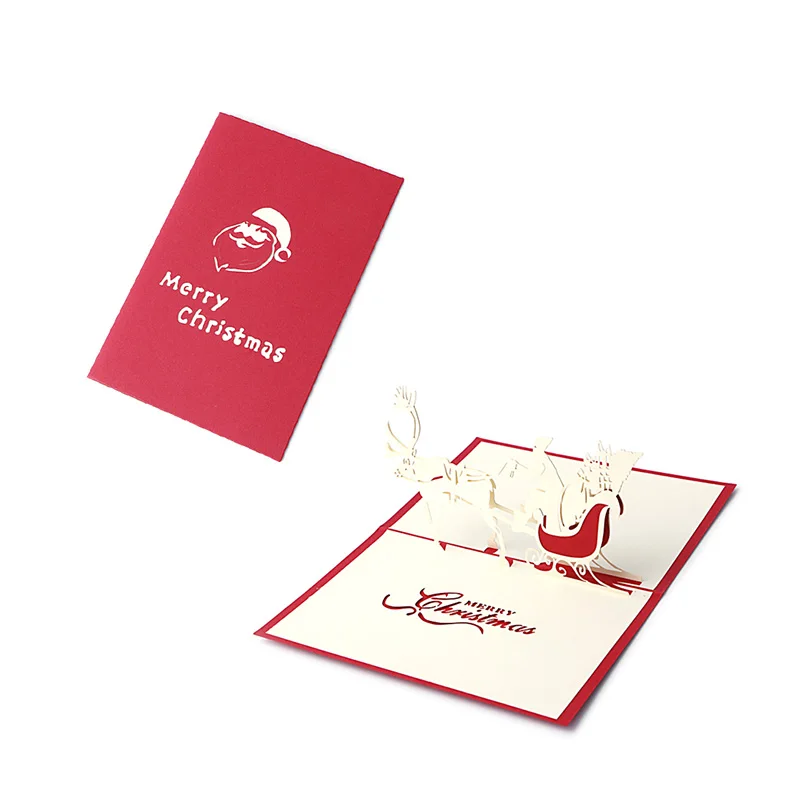 Новые 3D выдвижные праздничные поздравительные открытки санты сани оленя