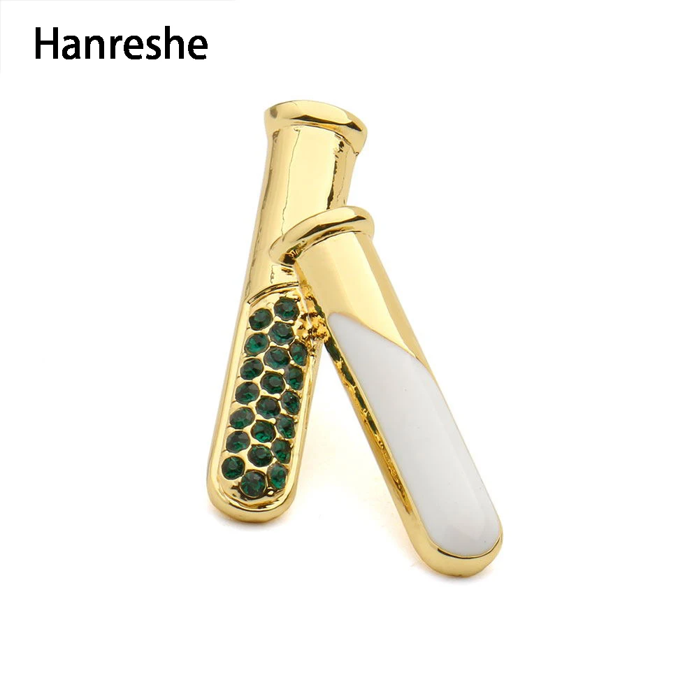 Золотой цвет HANRESHE пробирка/колбы Брошь булавка Красочные Кристаллы ювелирные изделия для медицины модный подарок медсестры химия женские аксессуары - Окраска металла: Золотой цвет