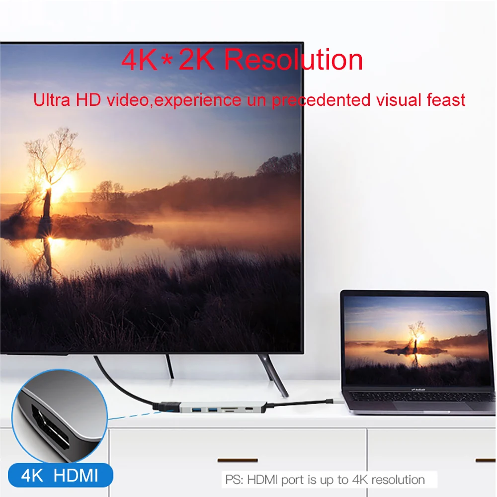 USB хаб с интерфейсом HDMI Micro SD/TF кардридер адаптер питания для MacBook Samsung S9/S8 Huawei P20 Pro