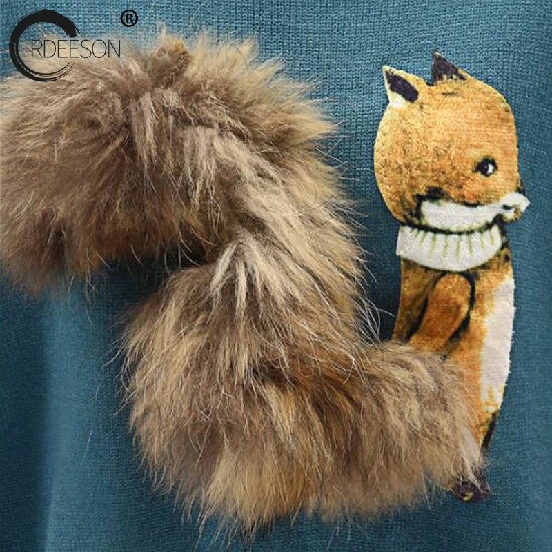 ORDEESON 3D Fox Fur Embroidery Vintage Turtleneck Fall 2017 Fashion Winter Women Sweaters and Pullovers Jumper Knitted Sweater | Женская