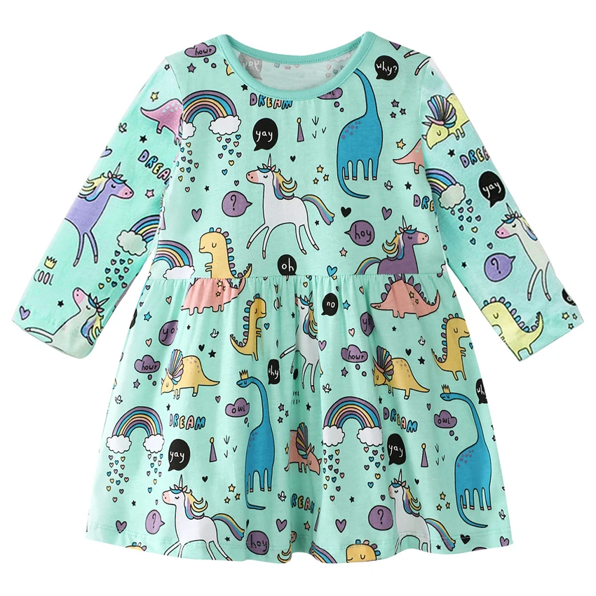 New Fashion Kids Dresses for Girls Summer Unicorn Printed Casual One-Piece Costume A-line Dress Children's Clothing | Детская одежда