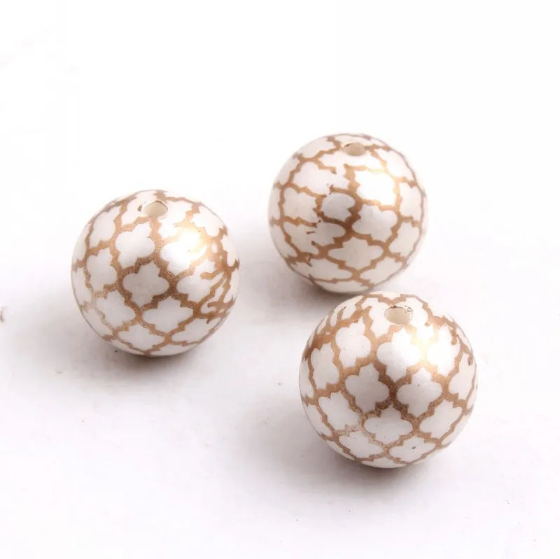 Красочные 20 мм 100 шт./лот Акриловые Твердые бусины принт Золотая кварцевая Фольга