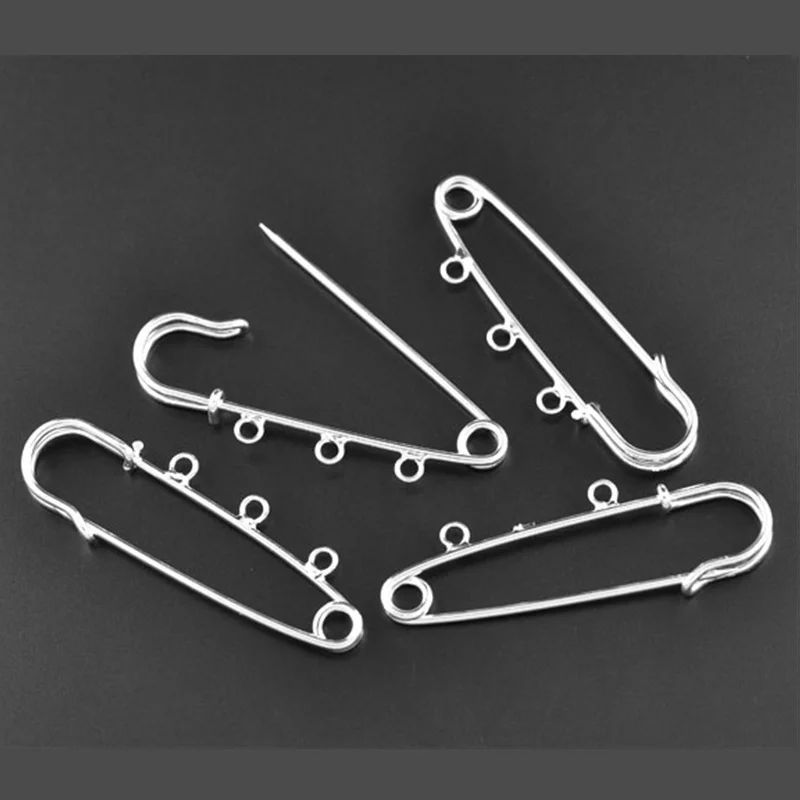 

20Pcs Silver Plated DIY Safety Pins 3 Holes Back Pin for Brooches Sewing Crafts Making 7cm
