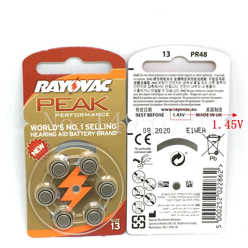 60 PCS Новая цинковоздушная 1,45 V лучевой пик батарейки для слуховых аппаратов A13 13A 13 P13 PR48 Аккумулятор для слухового аппарата для слуховых аппаратов