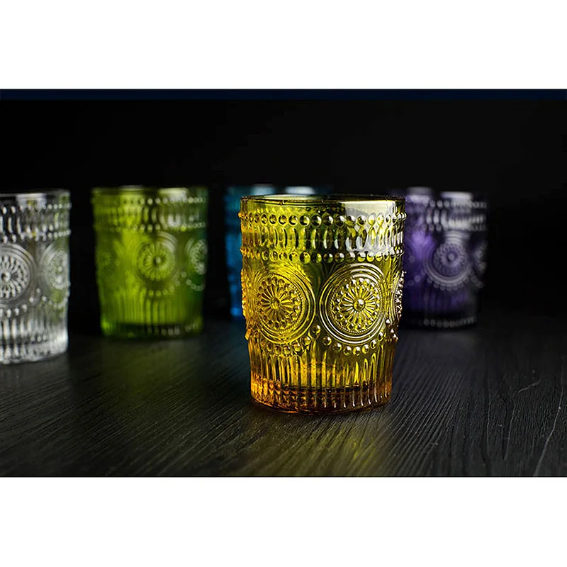 Стаканы для соки в стиле ретро с гравировкой круглые маленькие Подсолнухи