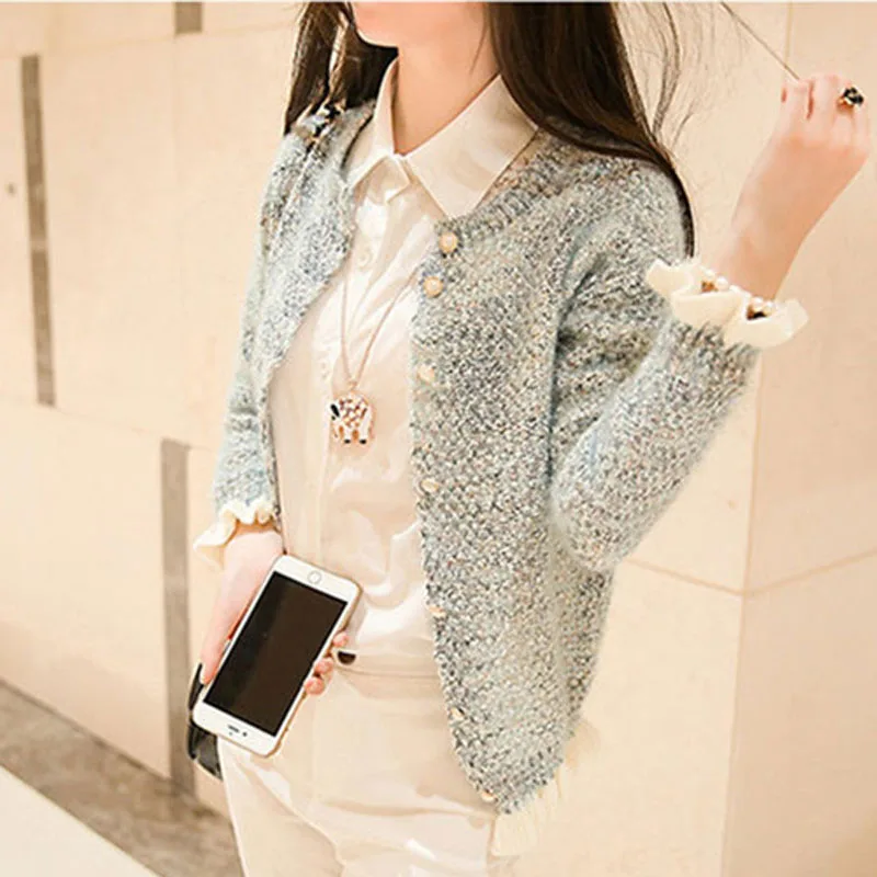 Свитер Hitz женский однобортный в Корейском стиле с маленькими грибами цветная