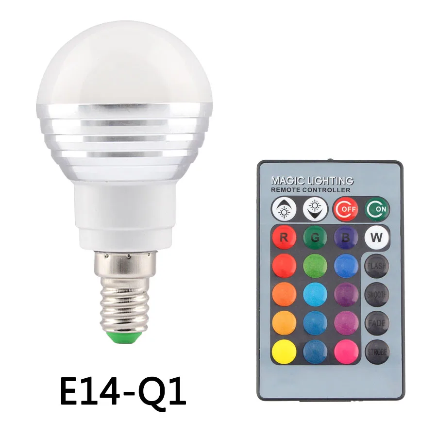 Умный дом 12 V светодиодные лампы E27 E14 цветная(RGB) Светодиодная лампа montion Сенсор E27 E14 110V 220V 3W с 24Key дистанционного Управление