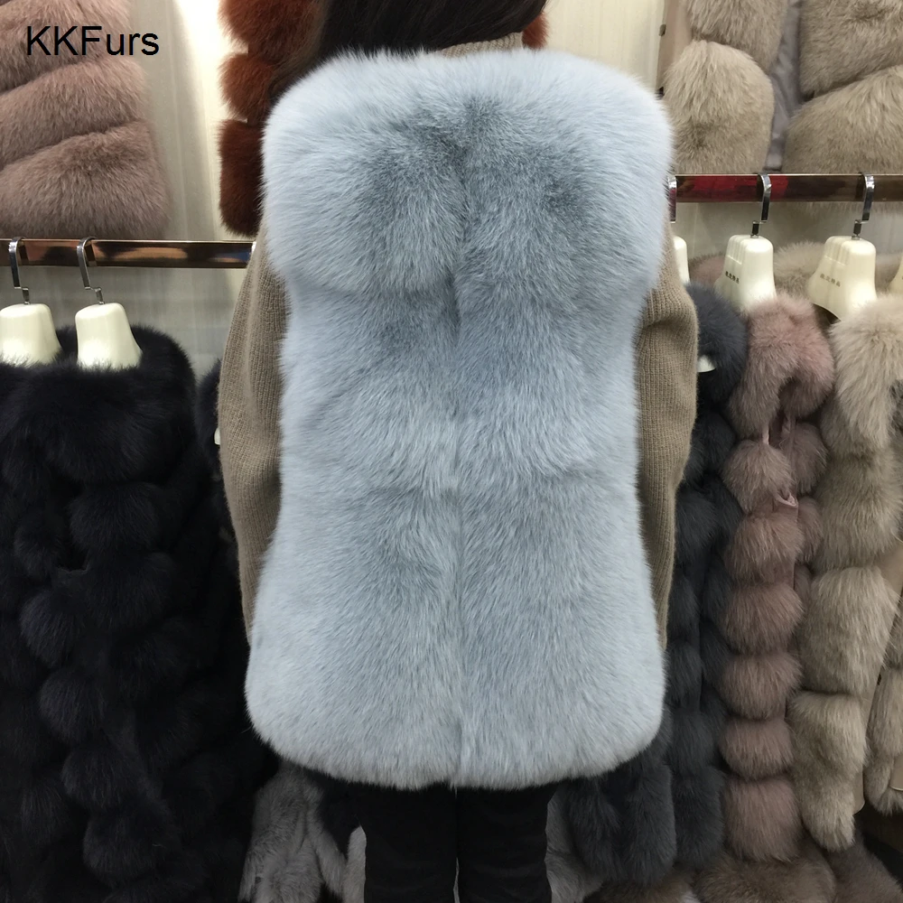 JKKFURS 2021 Новый Модный Зимний толстый теплый жилет из натурального Лисьего меха