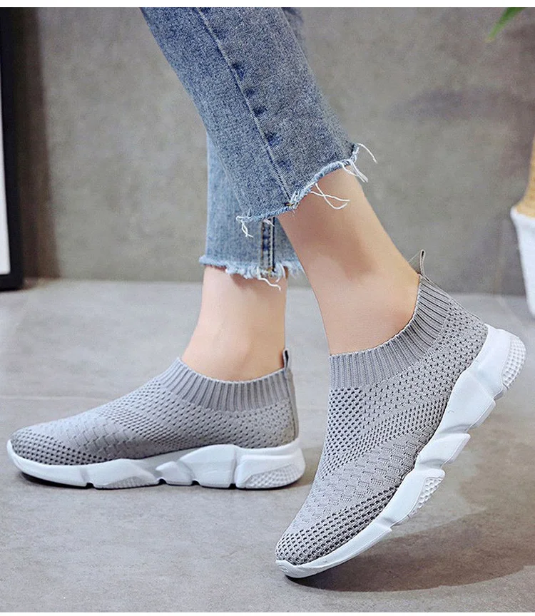 Женская обувь; Новинка года; кроссовки Flyknit; женские дышащие слипоны на плоской подошве; белые кроссовки с мягкой подошвой; повседневная женская обувь на плоской подошве; красовки