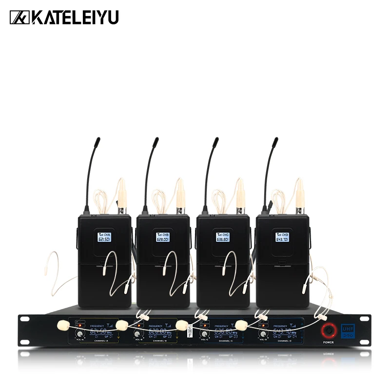 4 headset Топ Профессиональный 4 канала UHF беспроводной караоке микрофон системы с Чехол handhled микрофон для сцены церкви свадьбы - Цвет: 4 headset