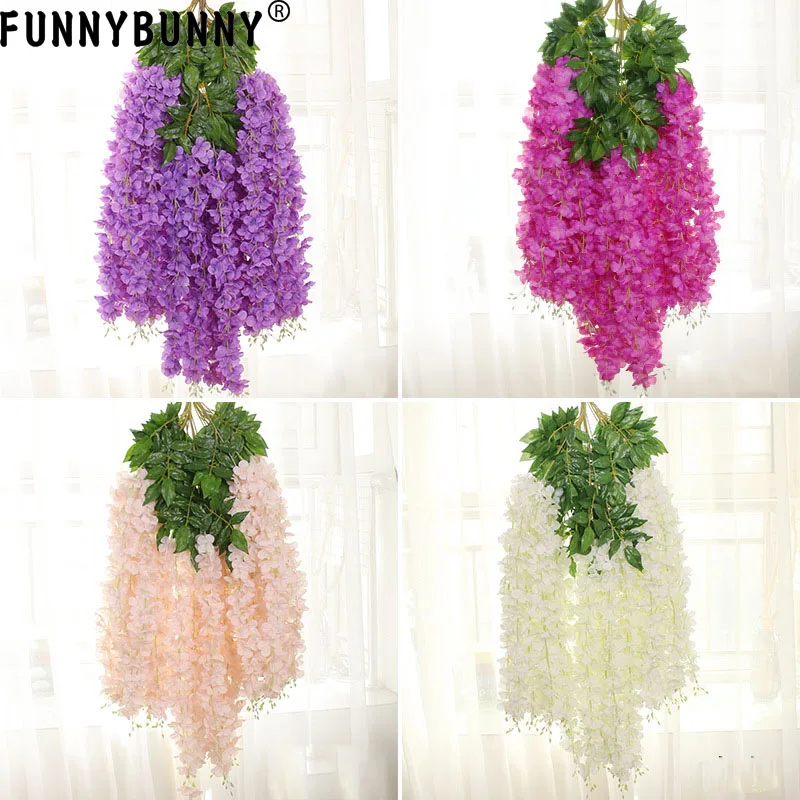 FUNNYBUNNY Вистерия искусственная цветы 4.6фт Висячие Цветы гирлянда лоза для