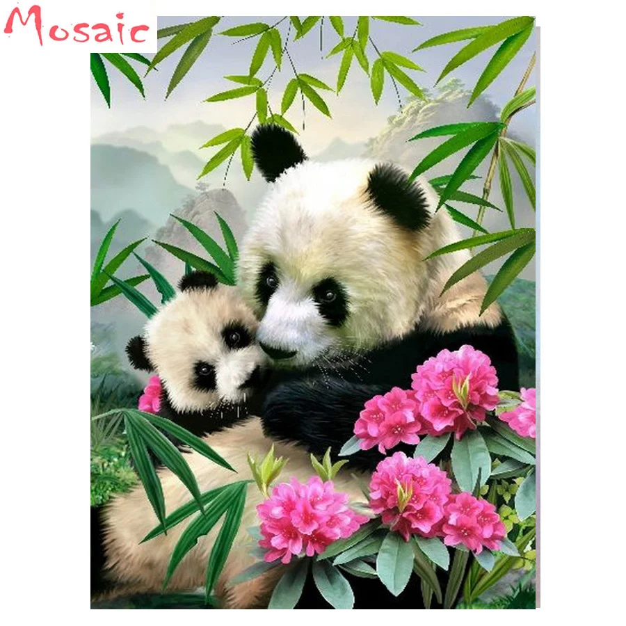 Алмазная живопись с животными панда мозаика алмазная картина вышивка цветок