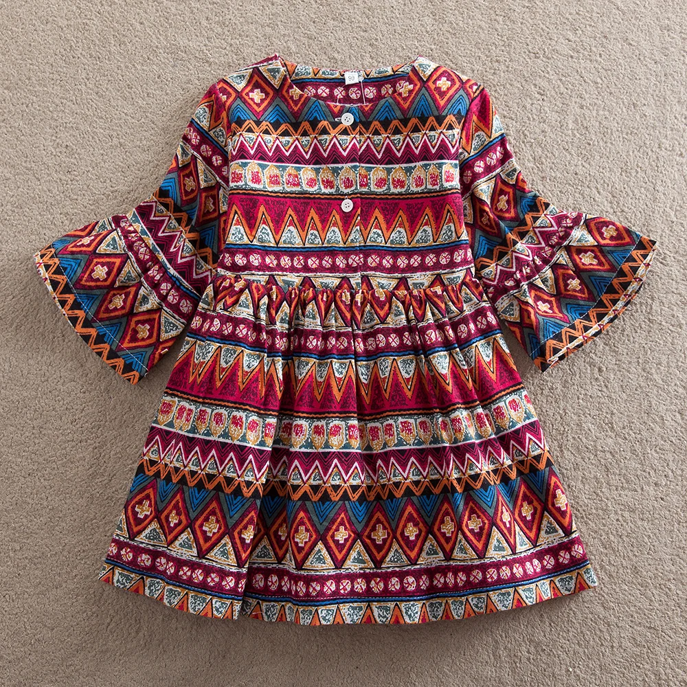 Детское платье с длинным рукавом для девочек весенняя одежда в богемном стиле