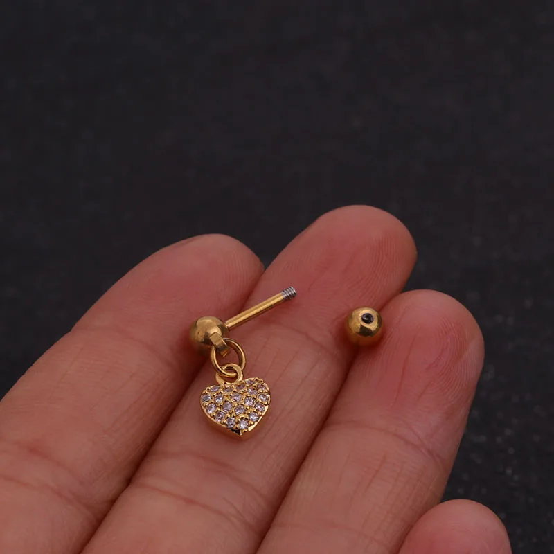 1 шт. спиральный для хряща с подвеской-бабочкой и колокольчиком кристаллом из