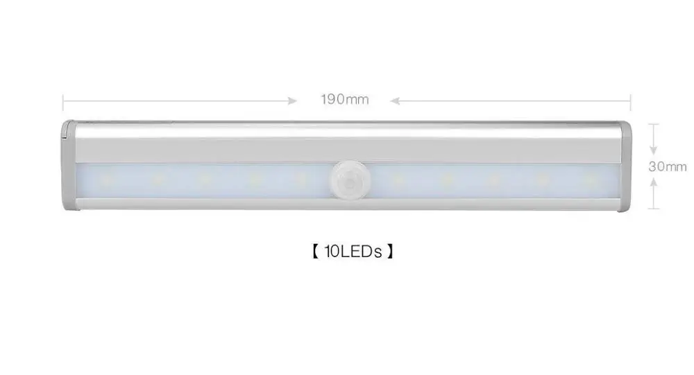 10LED 6/10 светодиодный Ночной светильник с пассивным датчиком движения, автоматический Ночной светильник, шкаф для шкафа, шкаф, кухонный светильник, 4* AAA, питание от батареи - Цвет: 10LED