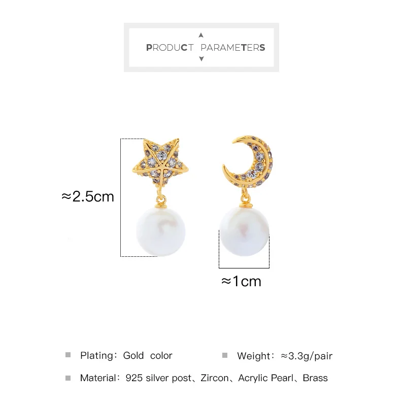 

Cute Korean Zircon Moon/Star Earring For Women Simple Design Stud Earring Handmade Appointment Gift Earring Jewelry Accessory