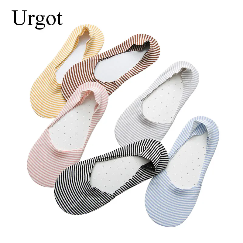 

Urgot 5 Pairs Womens Socks Combed Cotton Striped Invisible Non-slip Shallow Mouth Socks Spring Summer Ladies Striped Socks Meias