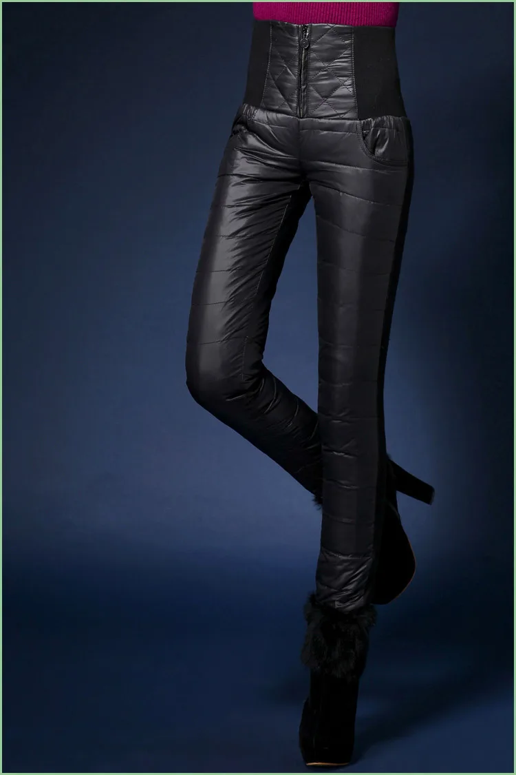 

Winter Slim Thick Double-sided High Waist Down Pants Women Wear Warm Elastic Feet Large Size Cotton Pants JQ133