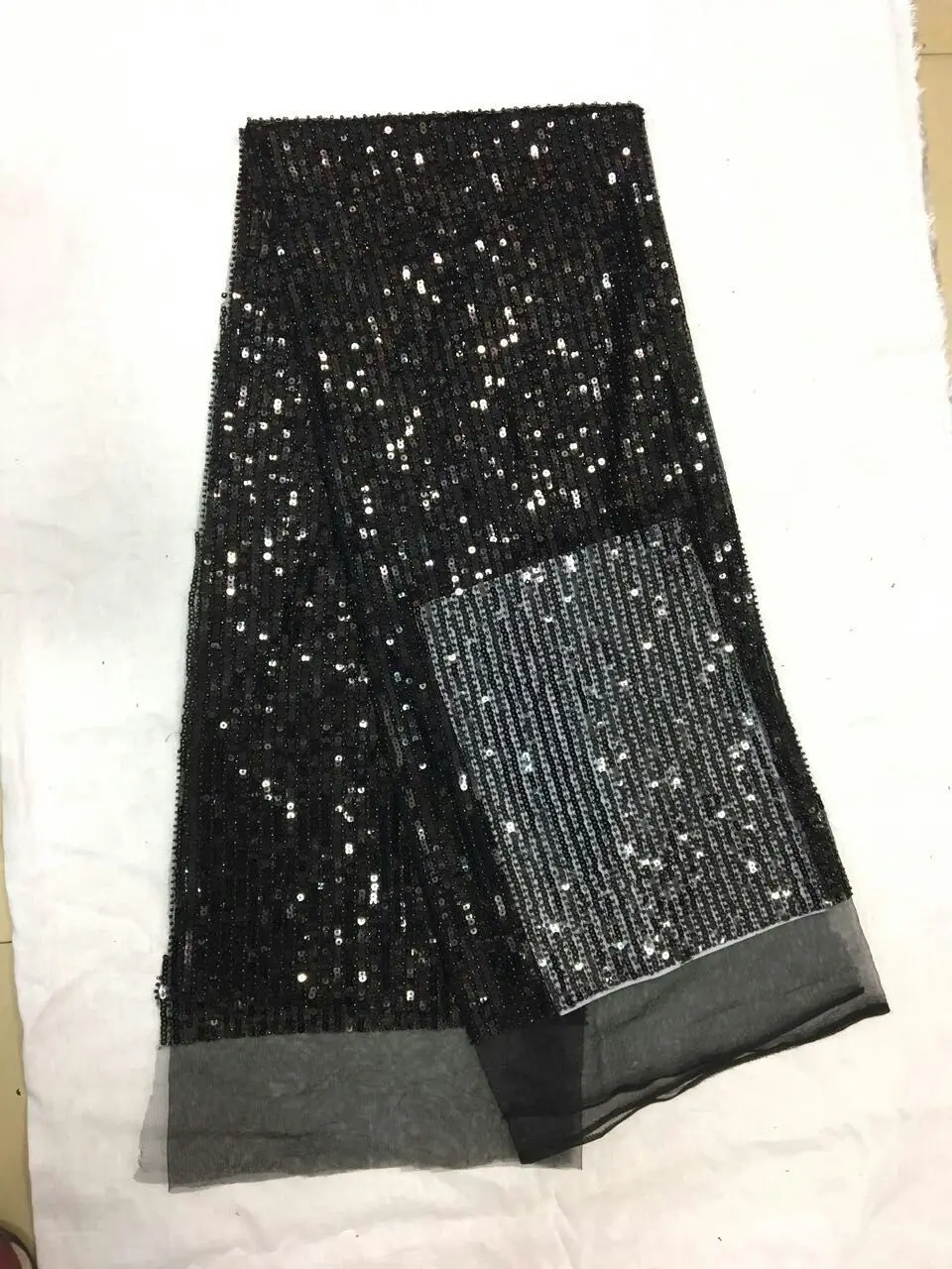 

5yards RNV014 new arrive good quality black sequin beads embroidery tulle mesh lace for sawing/ wedding