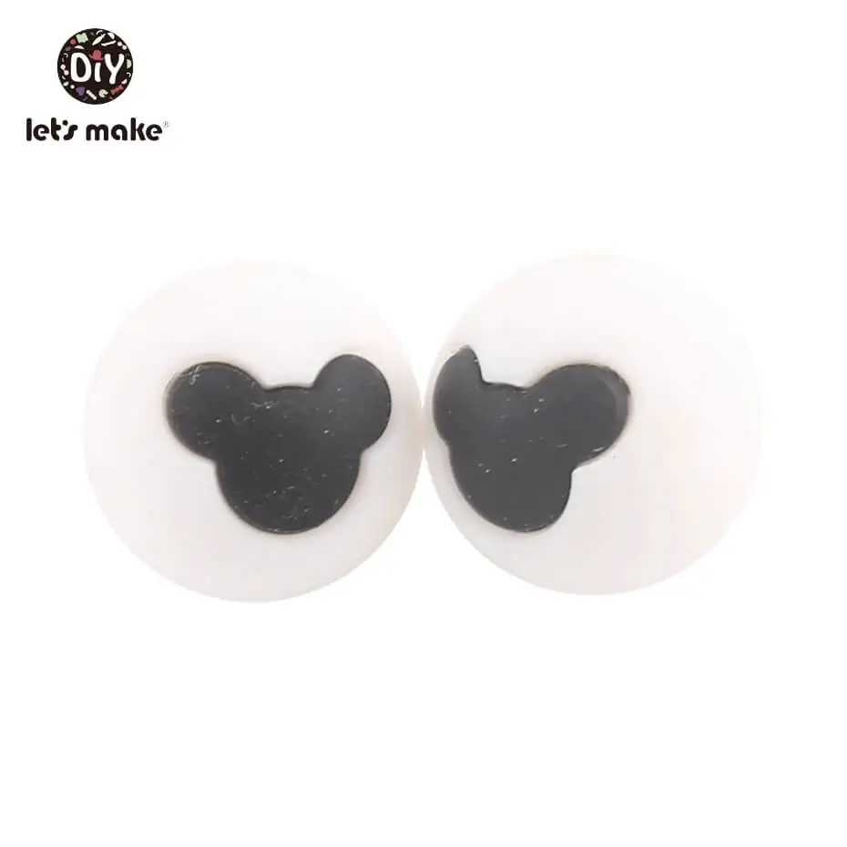 white bear beads Давайте сделаем 20 шт Детские Силиконовые бусины 15 мм мультфильм Микки Маус голова может жевать медведь бусины DIY пустышка Клип цепи зуб аксессуары для кусания - Цвет: white bear beads