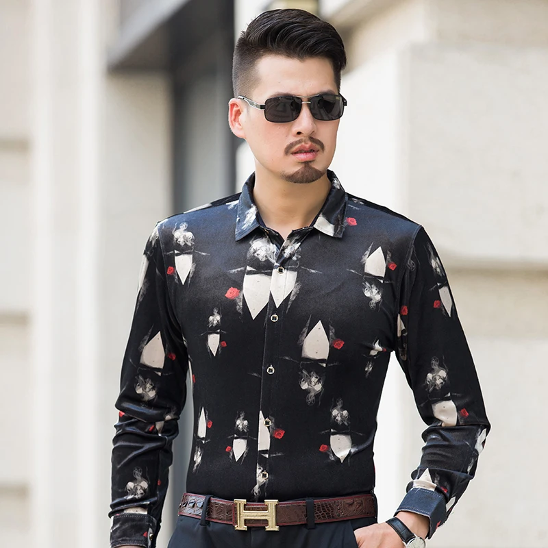 Мужская бархатная рубашка с длинным рукавом рукавом| |