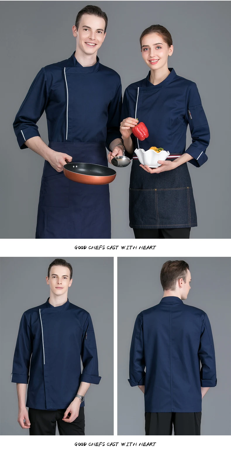 Новое прибытие унисекс шеф-повара куртка с длинными рукавами еда обслуживание Кухня Рабочая форма Одежда для готовки ресторанное питание комбинезоны топы