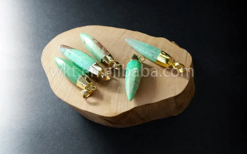 WT-P661 натуральный chrysoprase пуля модные подвески, ювелирные изделия кулон пуля кулон для женщин в 24 К золотой отделкой