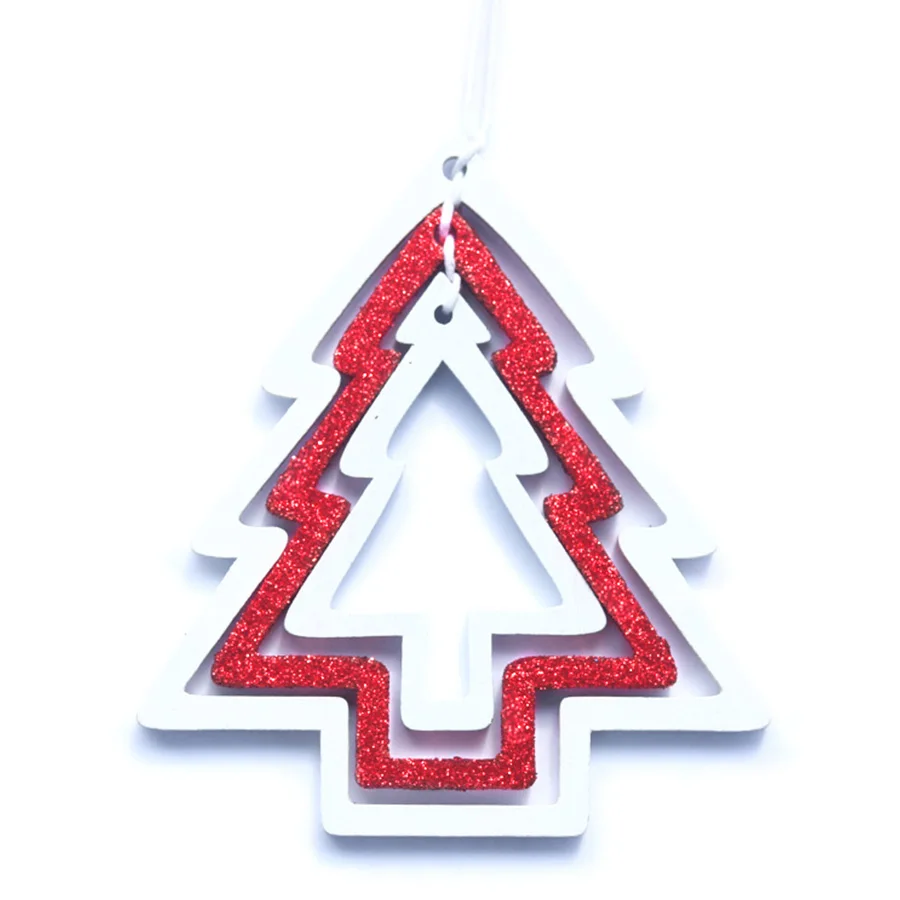 red tree Новогодние деревянные Рождественские Подвески, украшения, подарок, Рождественская игрушка, милая Снежинка, ангел, блеск, домашний декор - Цвет: red tree