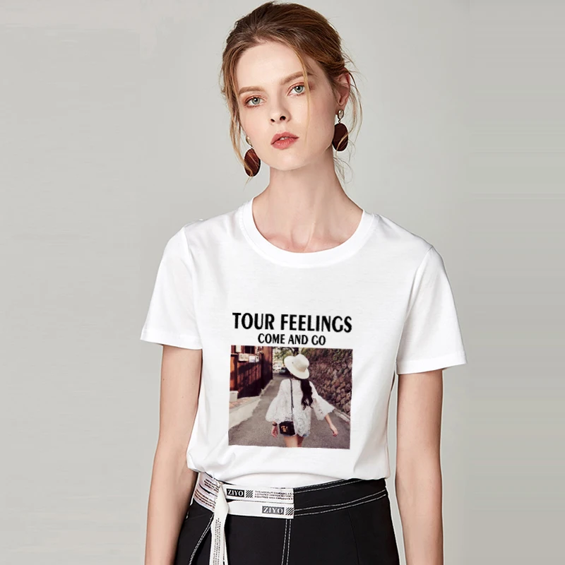 Fashion girl back Printed Harajuku T shirt Women Summer New 2019 Tshirt O-neck Short Sleeve T-shirt White Tops Female Clothing | Женская