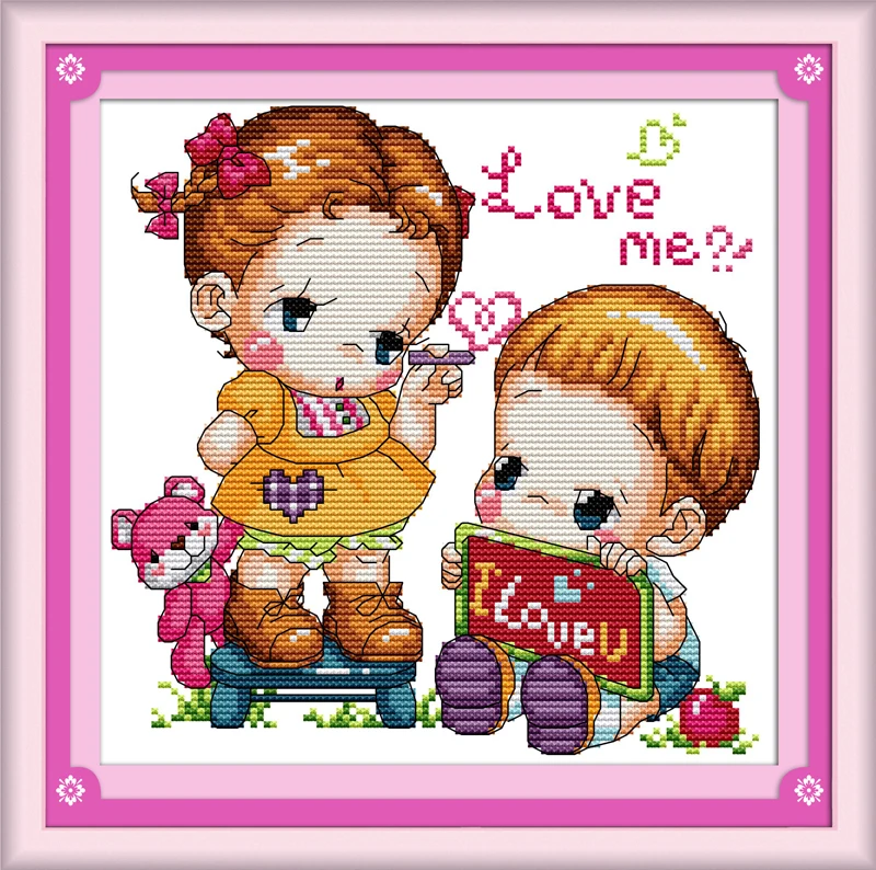 

Learn words cross stitch kit cartoon people lovers printed DMC color 18 14ct 11ct embroidery handmade needlework craft supplies