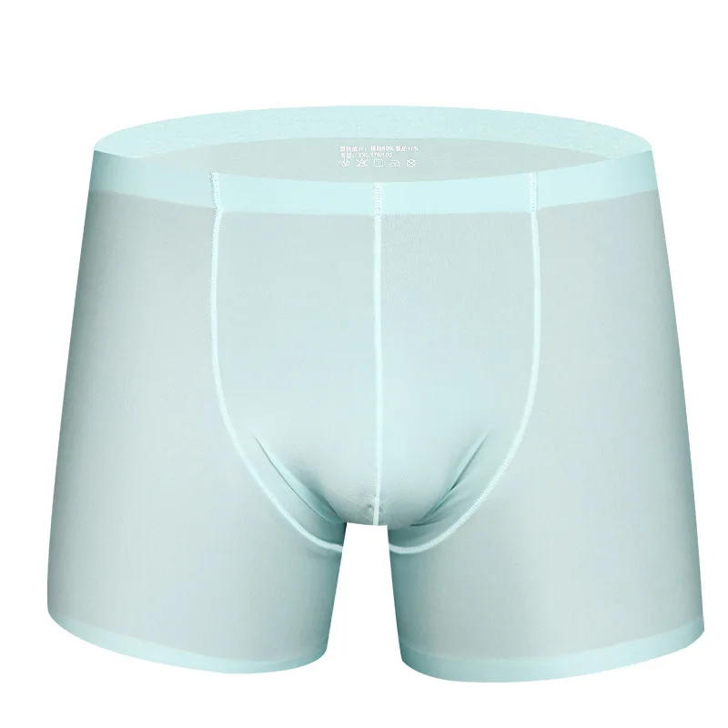 G Light Green Боксеры, мужское нижнее белье, ледяной шелк, дышащие боксеры, шорты, бесшовные, средняя талия, мужское нижнее белье, одноцветные сексуальные мужские трусы - Цвет: G Light Green