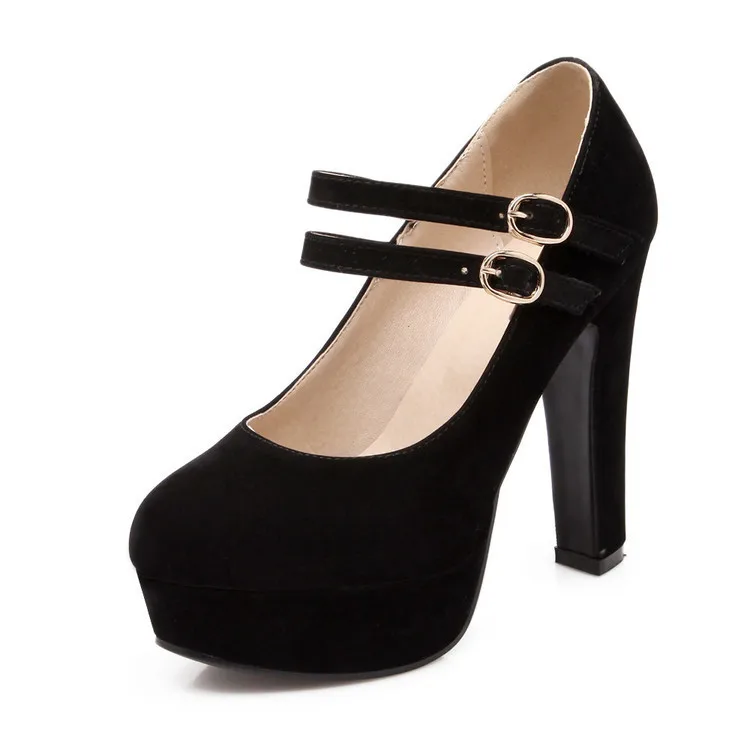 

GOXPACER Women Shoes Round Toe Flock Nubuck Women Pumps Thin Heels Double Buckle Shallow Single Shoes Fashion Shoes Solid Color