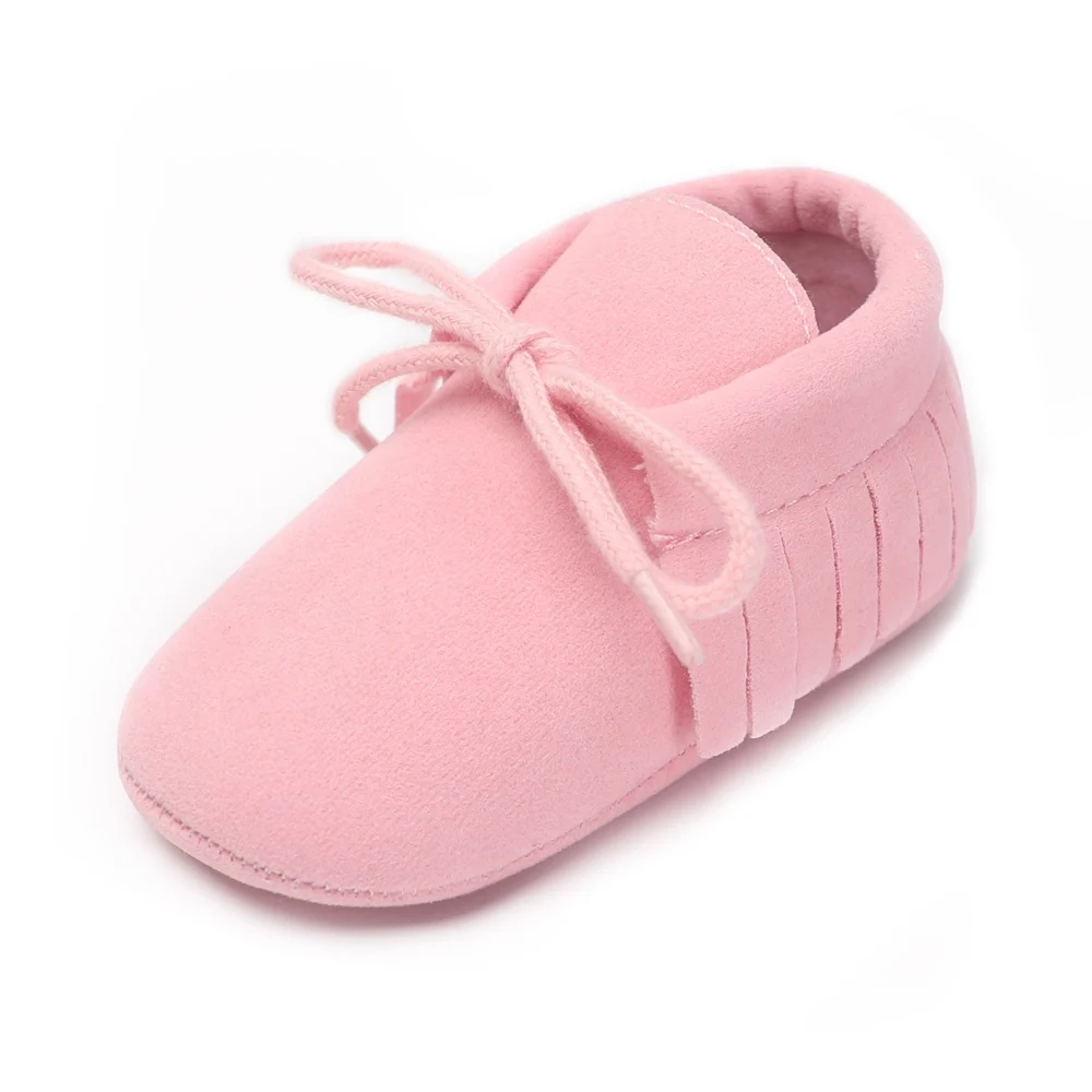 Light pink Мягкая нескользящая обувь с бахромой для мальчиков и девочек; мокасины из искусственной замши для новорожденных; QF bebes - Цвет: Light pink