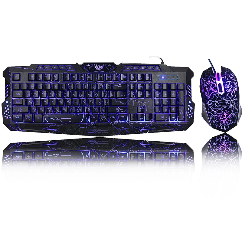 gaming backlight keyboard mouse combos led usb wired colorful breathing crack gaming keyboard for desktop laptop russian sticker free global shipping