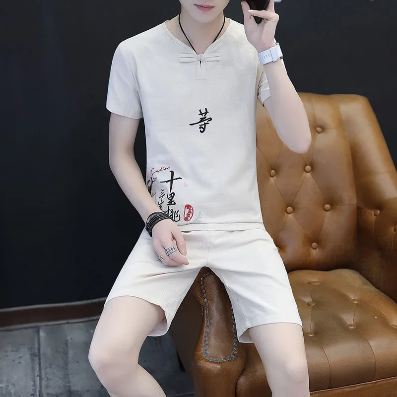 Летний комплект из 2 предметов мужской с короткими рукавами + шорты Повседневная