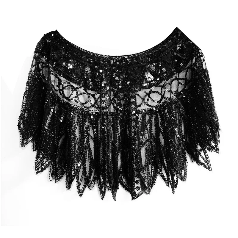 Pure Black Shawl Женская коллекция 1920 s Flapper Вышитая Шаль покрывает Gatsby вечерние в бусинах и пайетках Capelet - Цвет: Pure Black Shawl