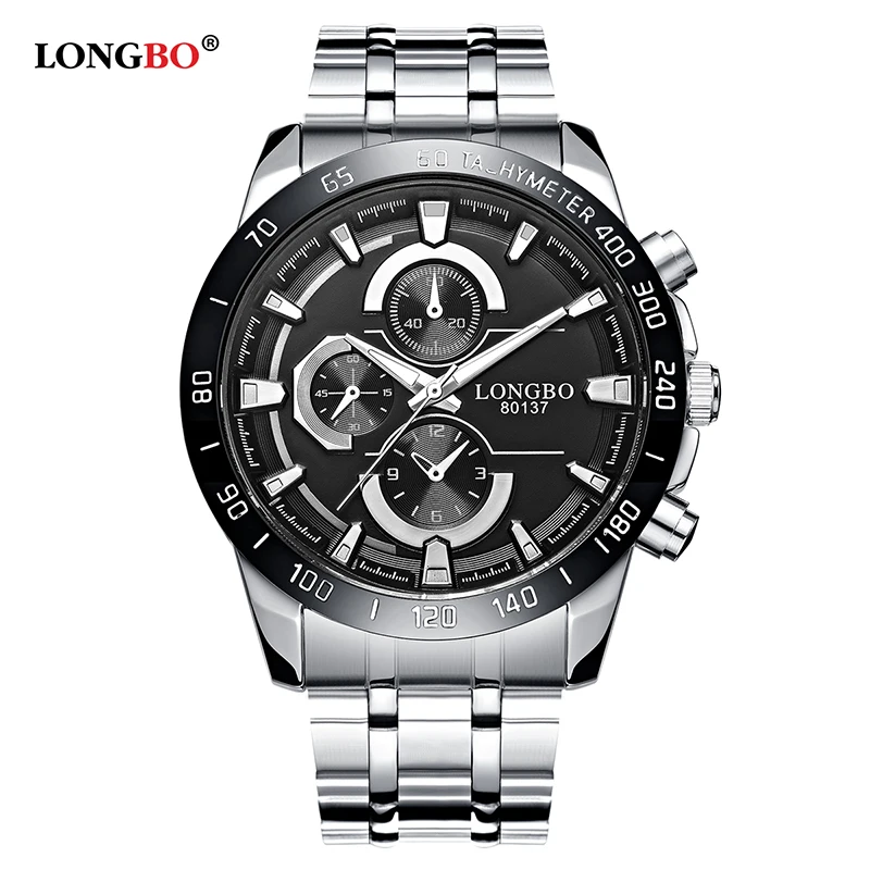 Longbo Military Sports Wathces Men Full Stainless Steel Band Sports Quartz WristWatches Dial Clock For Dynamic Relogio Masculino
