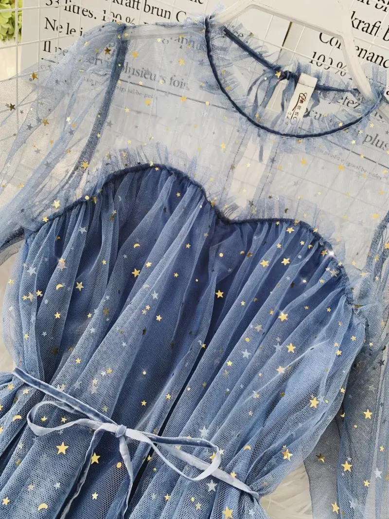 Женское плиссированное платье со звездами блестящее Сетчатое феи с