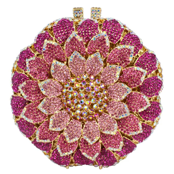 pic pink evening bag LaiSC Розовая Круглая Цветочная фигурная вечерняя сумочка с металлическим бриллиантом, женская вечерняя сумочка-клатч, вечерние сумочки с кристаллами, сумка для выпускного вечера, SC202-B - Цвет: pic pink evening bag