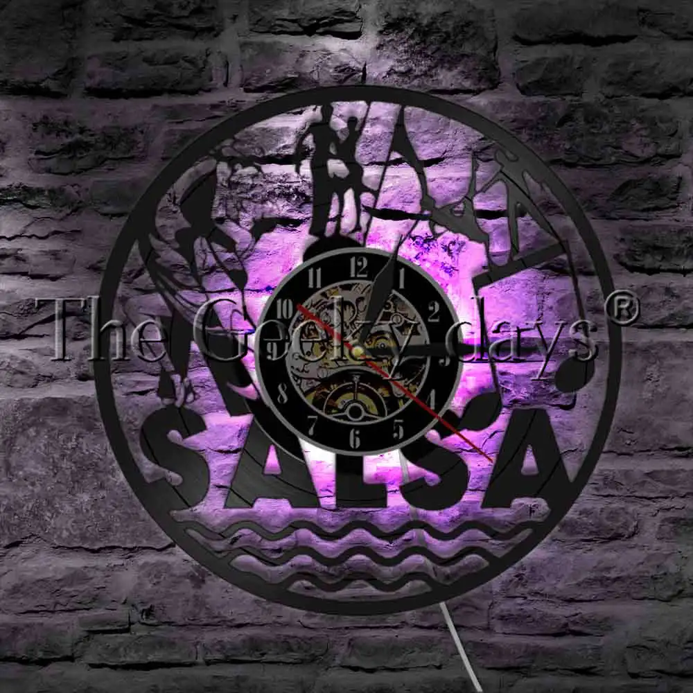  Salsa Dancer Dancing Couple LED Night Light Vinyl Record Wall Clock Latin Ballroom Decorative Lighting Dance Lover Gift