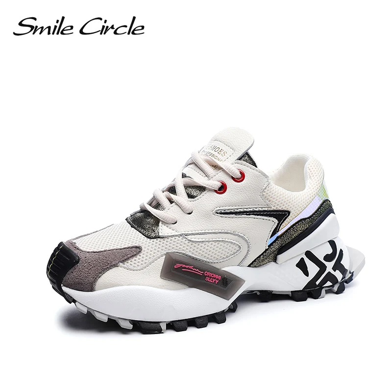 Женские кроссовки со смайликом обувь на плоской платформе сетчатая дышащая